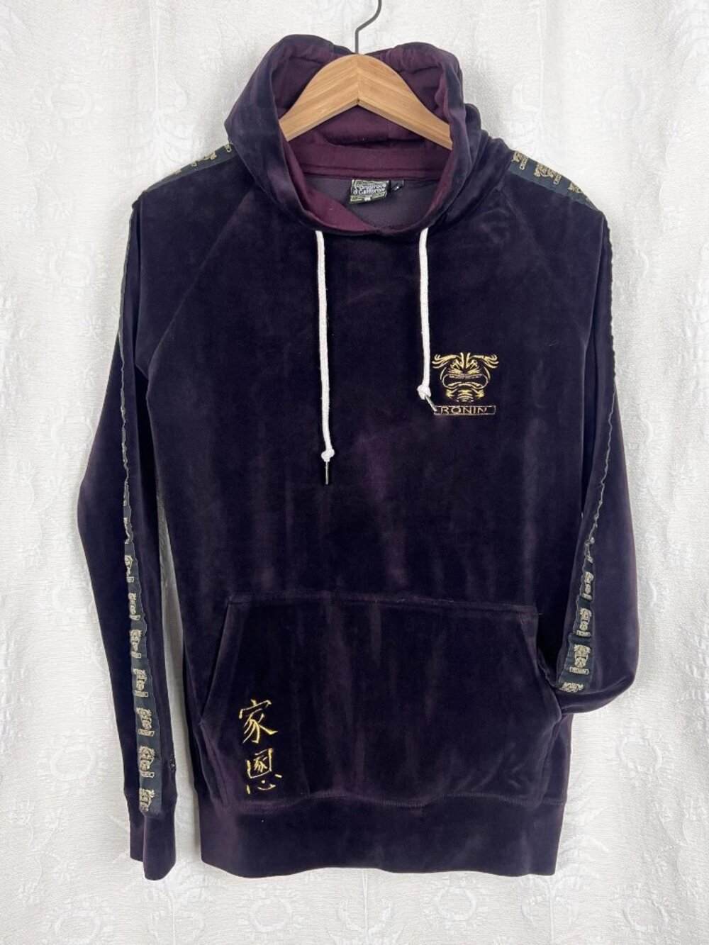 Ronin purple velour hoodie by Grassroots California gold embroidery sweatshirt S